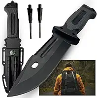Faca Tática Sobrevivência – Lâmina Afiada, Pederneira, Bússola, Quebra-Vidro + Bainha Tática para Camping, Emergências e Aventura