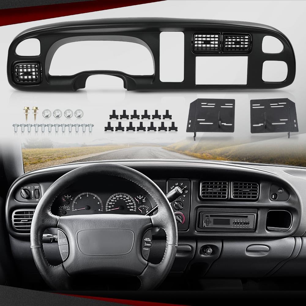 CROSSDESIGN Dash Board Bezel Cover with Vent Car Radio Stereo Dash Kit Compatible with Dodge Ram 1500 1998-2001/Fit for Dodge Ram 2500 3500 1998-2002