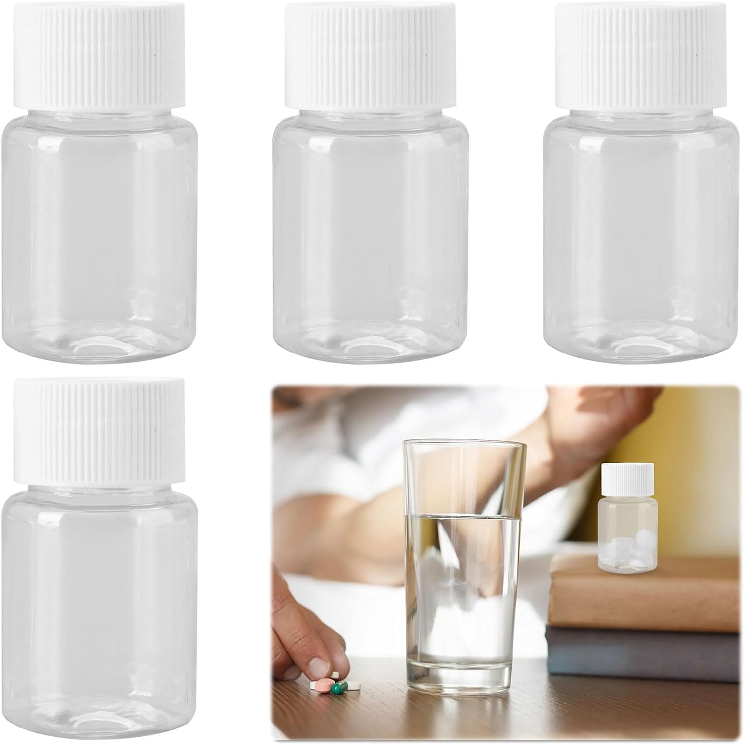 4Pcs Clear Medicine Bottles - 30ml Transparent Pill Bottles with Caps ...
