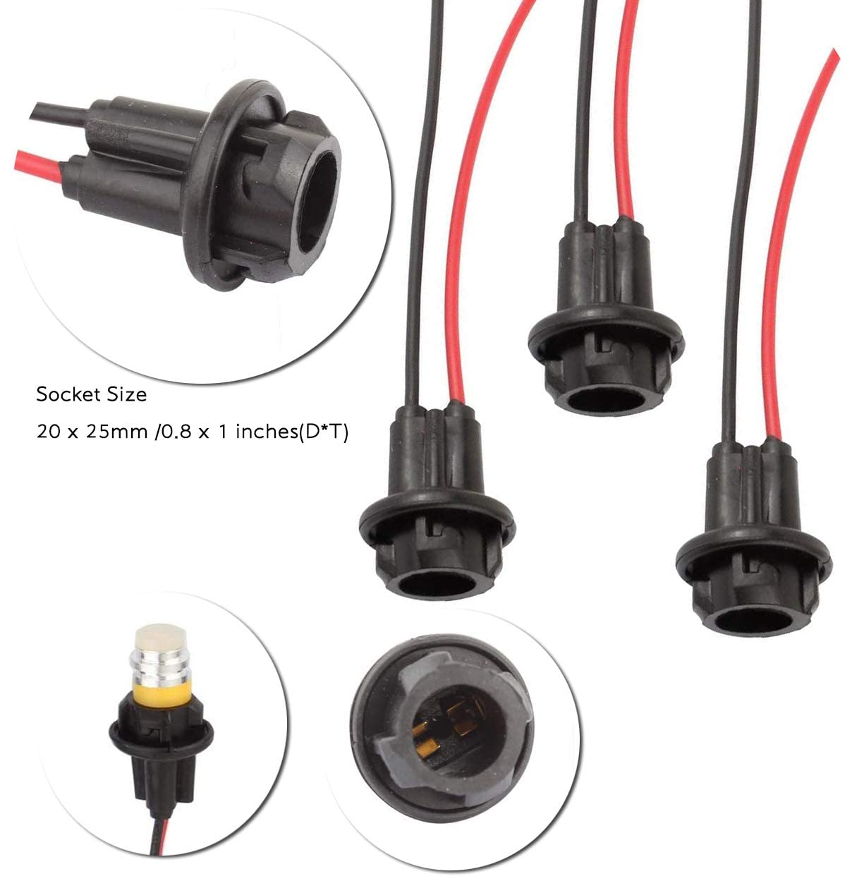 T10 W5W 194 LED Bulbs Sockets Adapter Rubber Copper Wire Pre-Wired Connector 24/50 Pcs