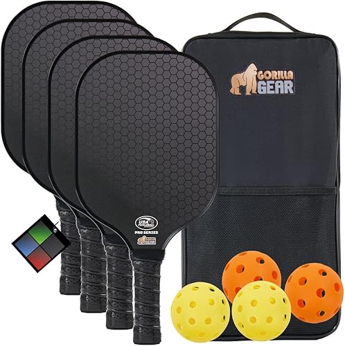 Miniatura 11 de Gorilla Gear USAPA Approved Pickleball Starter Set, Fiberglass Paddles with Bag and Balls, Indoor Outdoor Court Use, Comfortable Racket Grip, Negro
