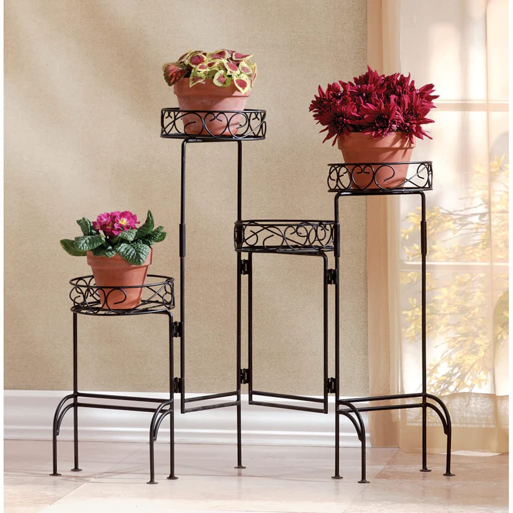 Metal Touch Folding 4 Tier Shelf Plant Stand Wheel Shelf Metal Flower Pot Rack Stair-Step Style Display Ladder for Garden Balcony Indoor Outdoor(Black) (B09V1K2YW1) Amazon Price History, Amazon Price Tracker