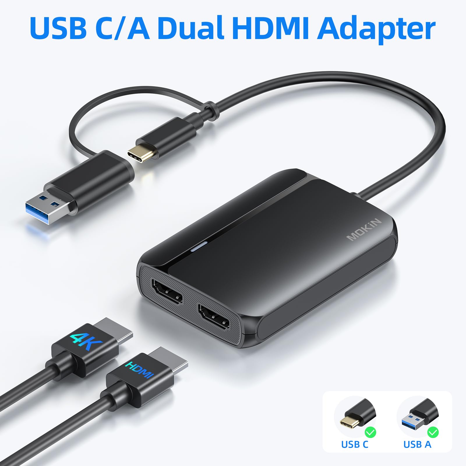 Adattatore da USB C a doppio HDMI, adattatore doppio monitor 4K a 60 Hz, per MacBook Pro 2020-2016, MacBook Air 2020-2018, Chromebook Pixel, LenovoYoga 720/730, Surface Book 2, ecc