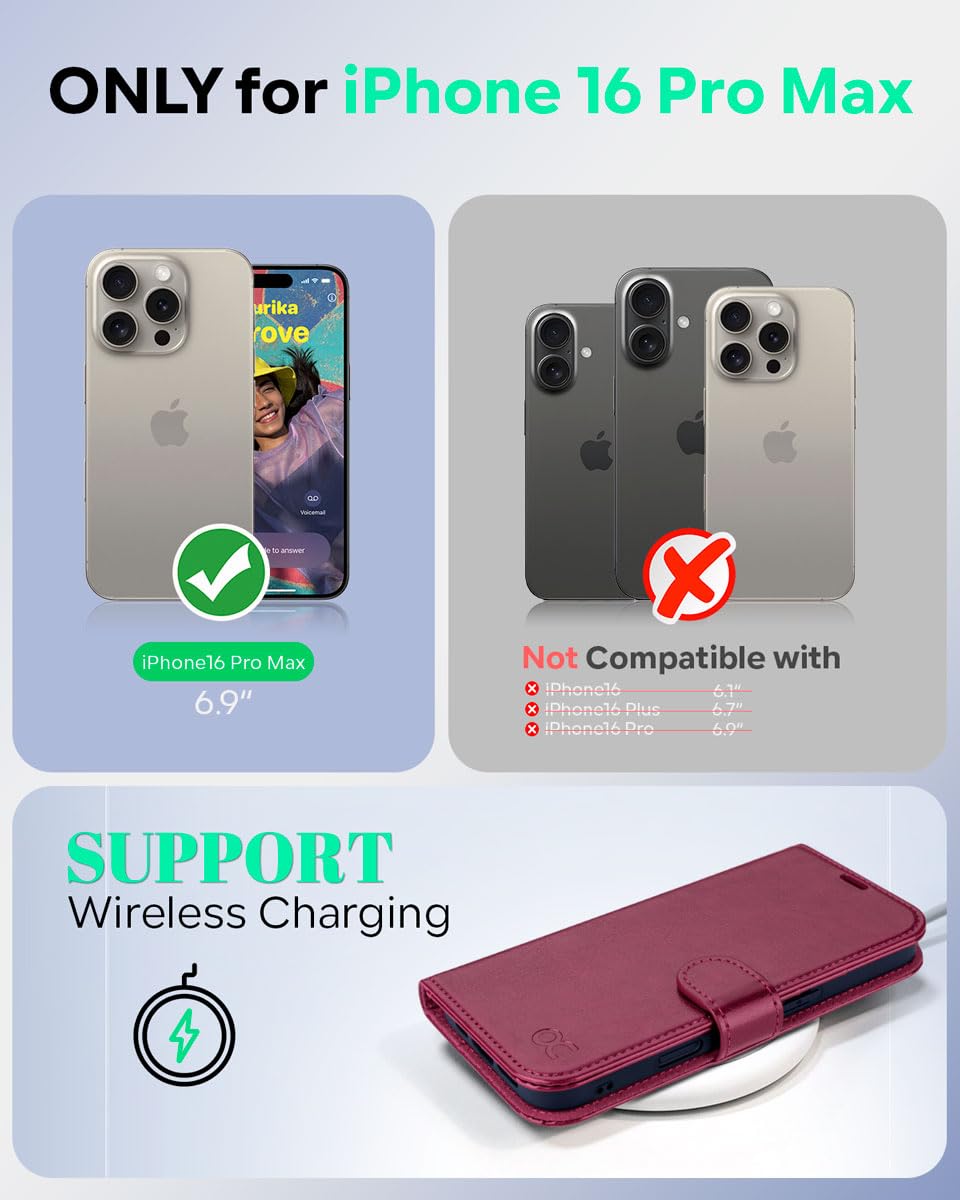 OCASE for iPhone 16 Pro Max Case, PU Leather Wallet, Magnetic Flip Folio Cover with RFID Blocking, Card Holders - Image 2