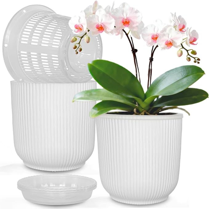 MUZHI 2 Layer Orchid Pot with Holes,Inner Clear Mesh Slotted