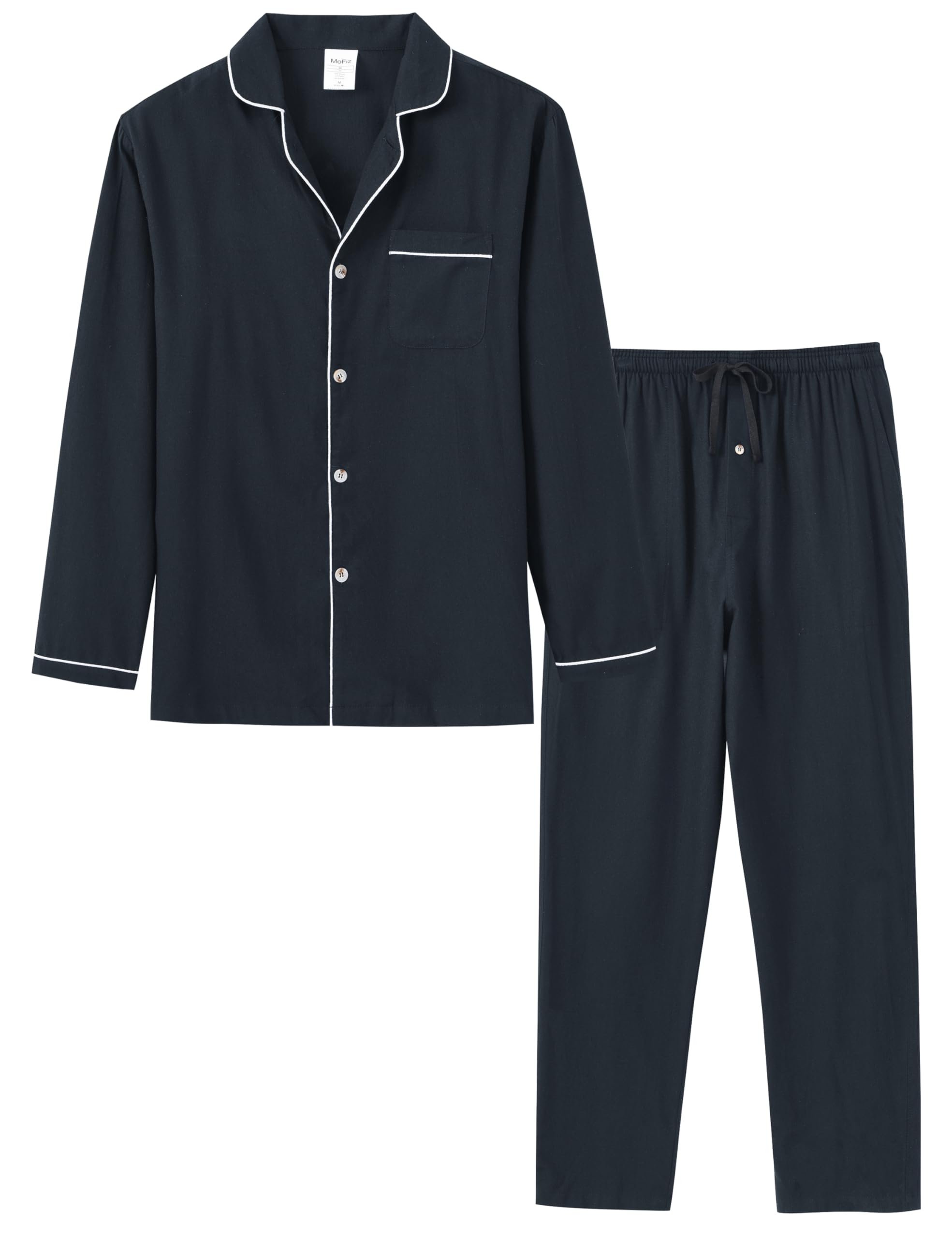 MoFiz Pijamas Hombre Largo Invierno Algodón Conjunto de Pijama con Botones Manga Larga Cuello en V Ropa de Dormir con Bolsillos Talla M- 4XL