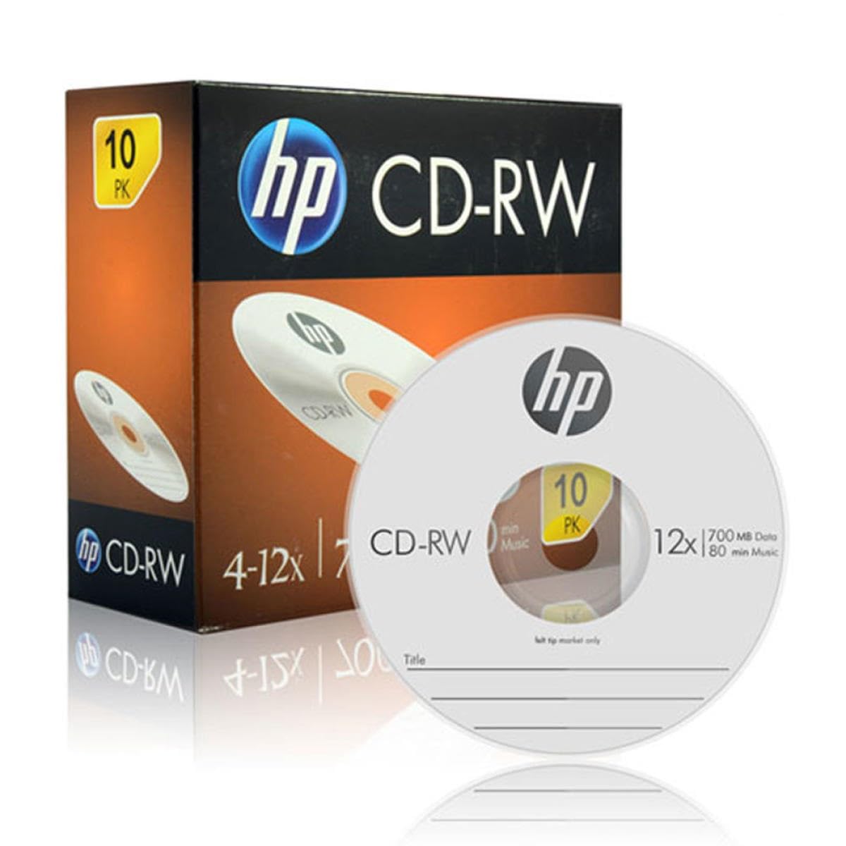 HP CDRW/ Compact Disc for Large Data/ Recordable Blank Disc 700MB 80 4X-12X 10vPack Slim Case