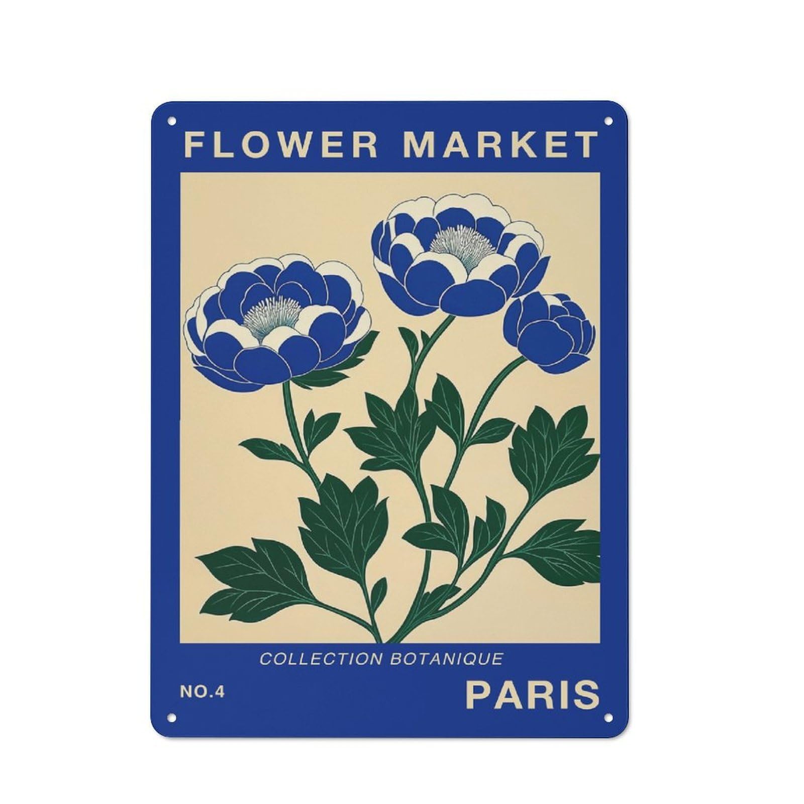 Junmoney Style-1 Paris Flower Market Travel Poster Retro Tin Wall Plaque 40X30cm For Home Office Or Studio, For Cooler-Month Interiors With Retro Character