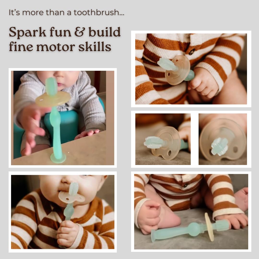 haakaa Spazzolino da denti in silicone a 360°, 100% morbido silicone per uso alimentare, senza BPA, base a ventosa, sicuro per bambini dai 6 mesi in su, pulizia delicata di gengive e denti per neonati