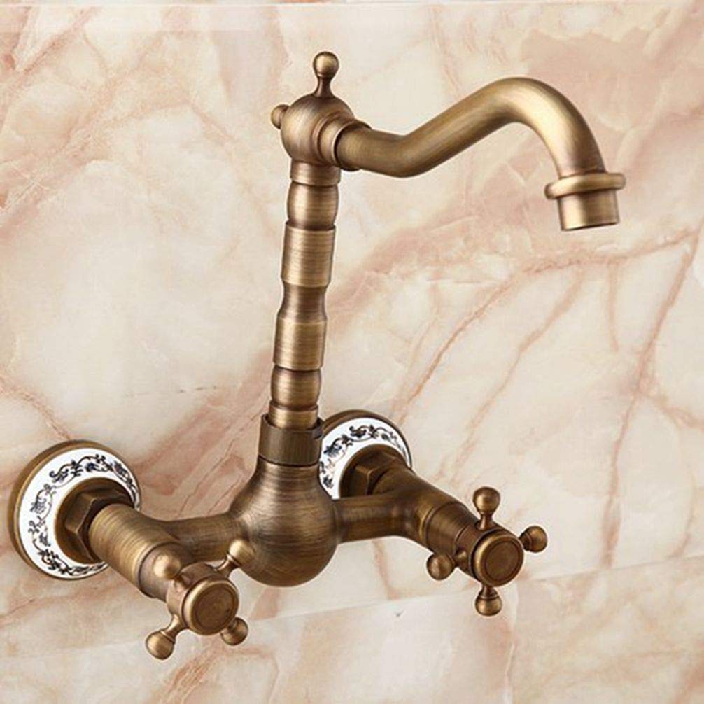 ZYCHSJXA Bathroom Basin Faucets Golden Polished Mixer Tap Wall Mounted Faucet Antique/Gold/Black Kitchen Tap,Antique Bronze 4