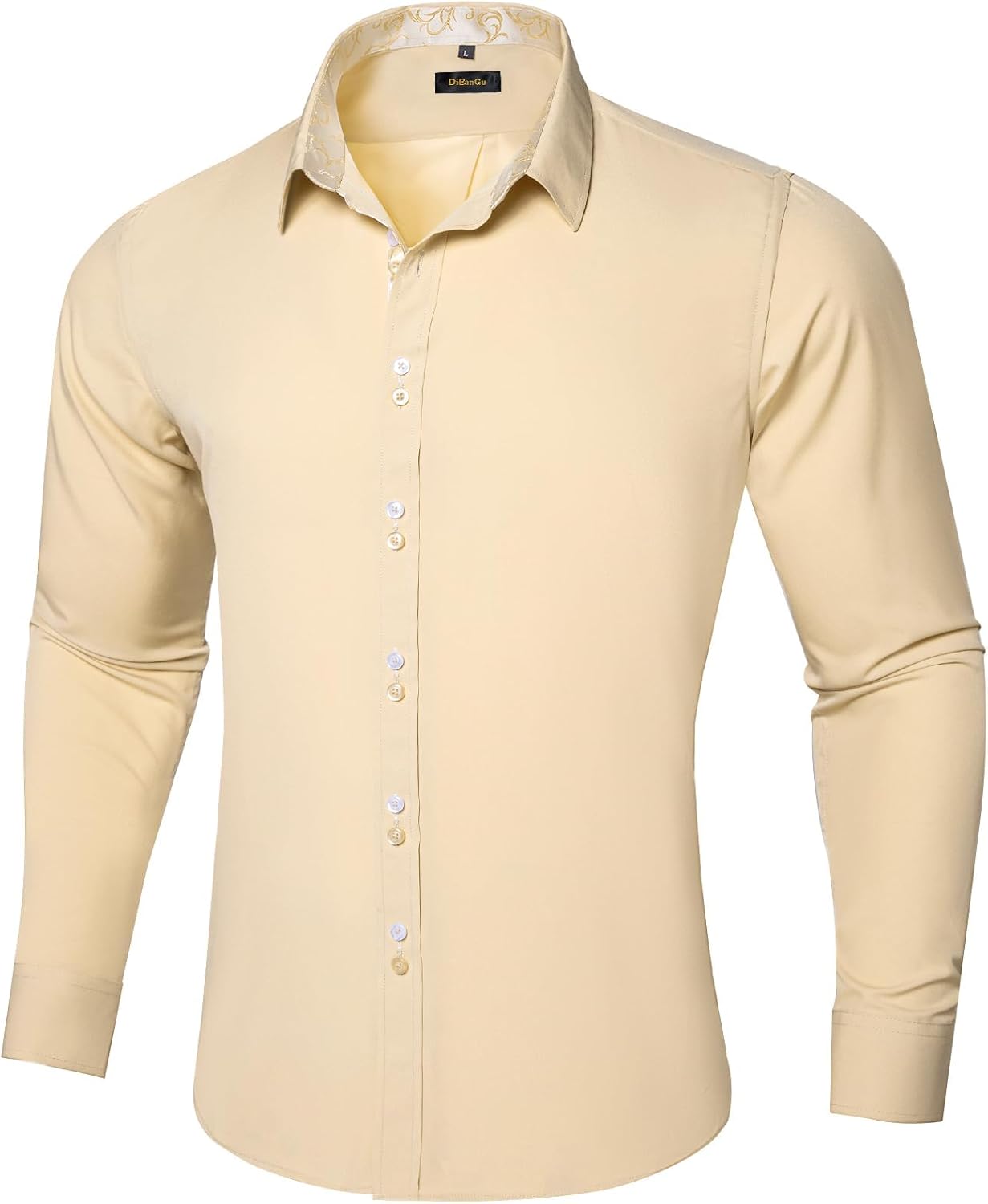 DiBanGu Men's Dress Shirt Long Sleeve Casual Button Down Shirts Regular Fit Inner Contrast Shirt for Business Party - Image 2