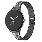 Compatible with Google Pixel Watch 4 3 41mm/Watch 2 1 Band Women Bling Diamond Metal Strap Dressy Crystal Strap Band for Google Pixel 4 41mm Smartwatch Accessories(Black)