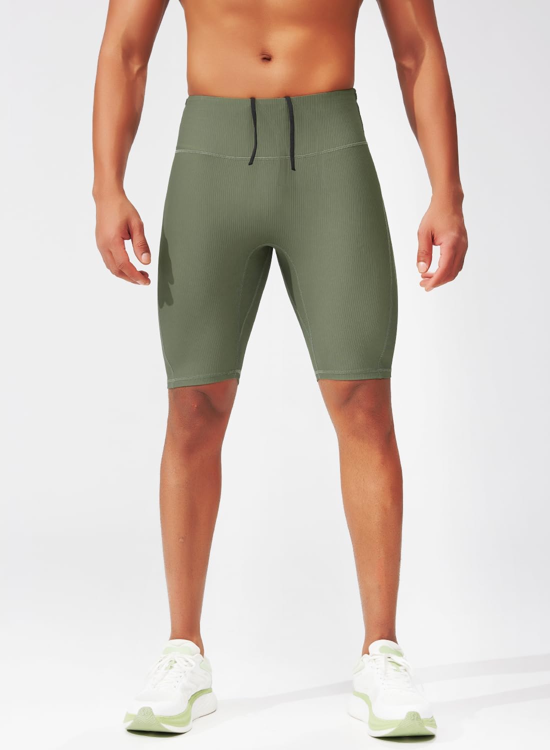 MIZOK Mens Running Half Tight Compression Short Gym Workout Bike Shorts with Built-in Phone Pockets Army Green XL - Image 3