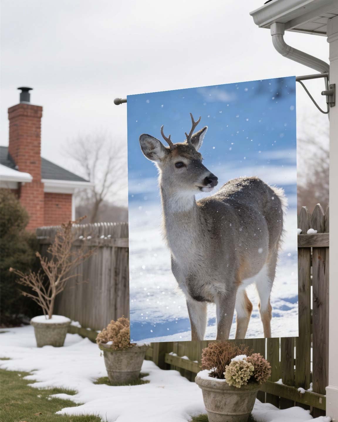 Whitetail Deer in Winter Snow Forest Wildlife Animal Nature Seasonal House Flag 28" x 40" Double Sided Polyester Welcome Large Yard Garden Flag Banners for Patio Lawn Home Outdoor Decor