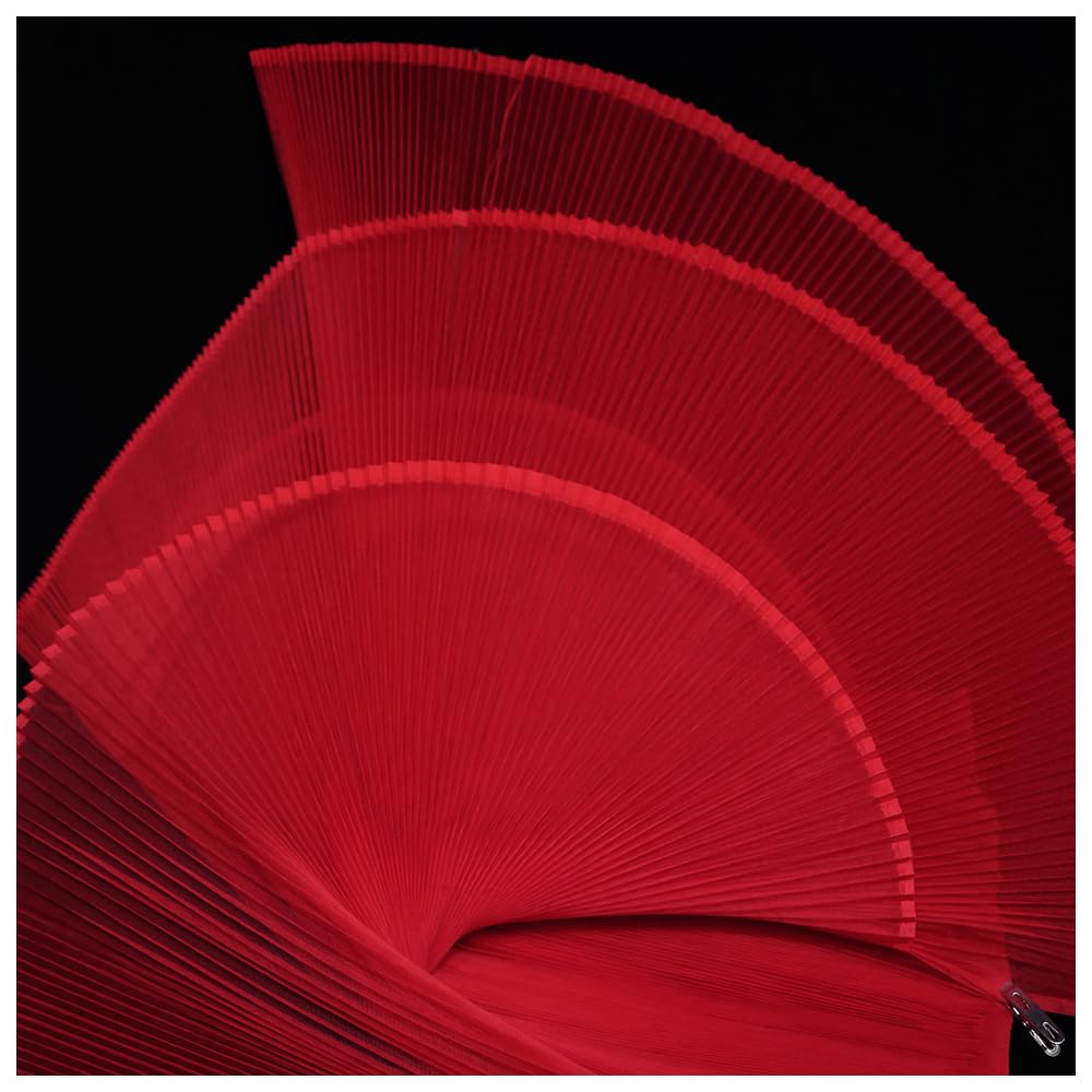 Organ Pleated Hard Mesh Fabric Plisse Fabric Accordion Crimping Wrinkle Modeling Decorative Designer Fabric M105F8 (red, Stretch 1 Meter)