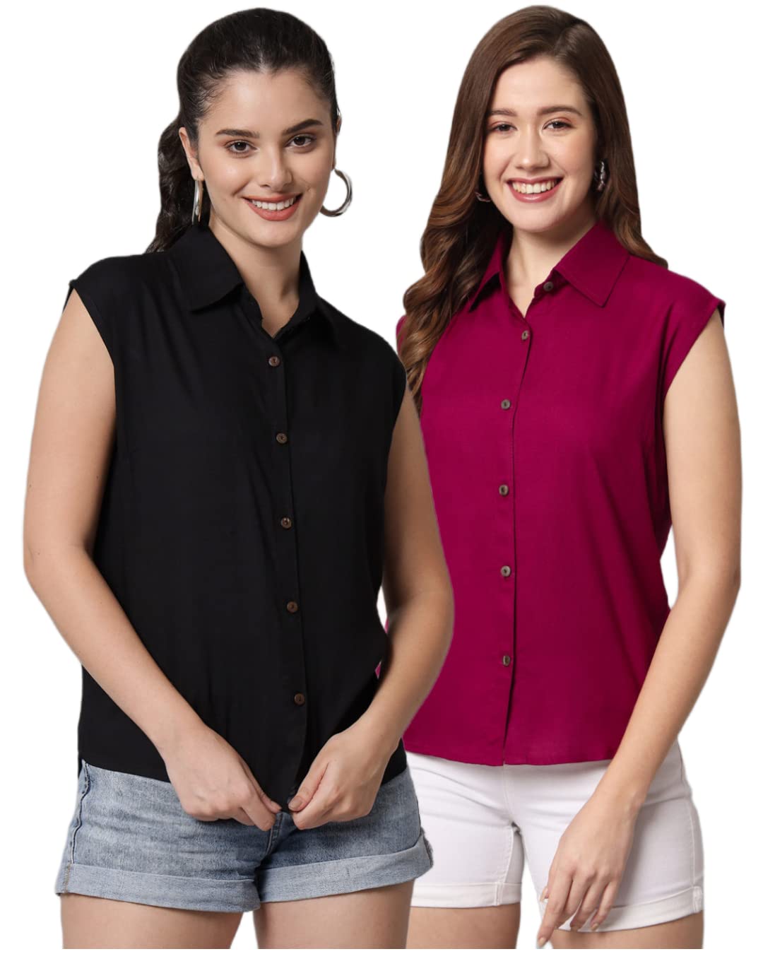 funday fashion Women's Rayon Blend Regular Fit Solid Casual Sleevesless Shirt (Pack of 2)-picture-15