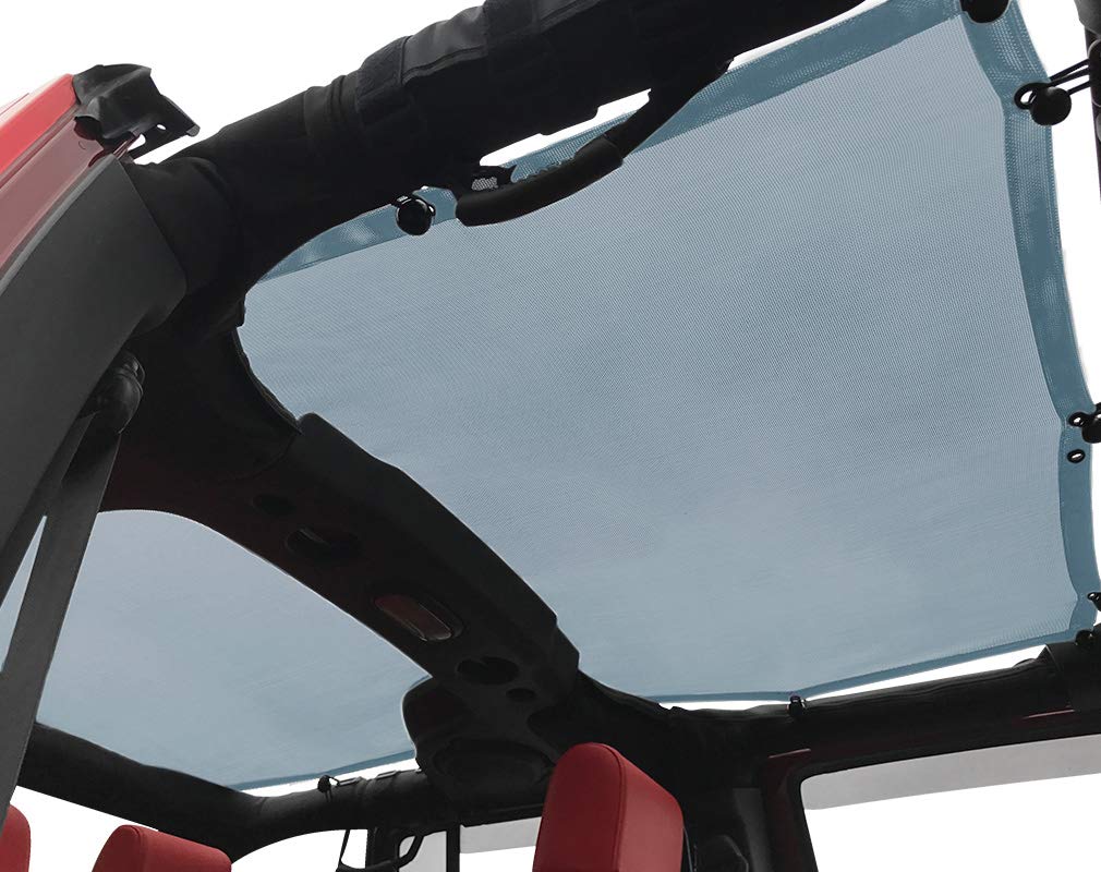 Shadeidea JK Sunshade Top compatible with Jeep Wrangler Unlimited Sun Shade (2007-2018) 4 Door Front and Rear-Steel Blue Mesh Screen JKU Cover UV Blocker with Grab Bag 