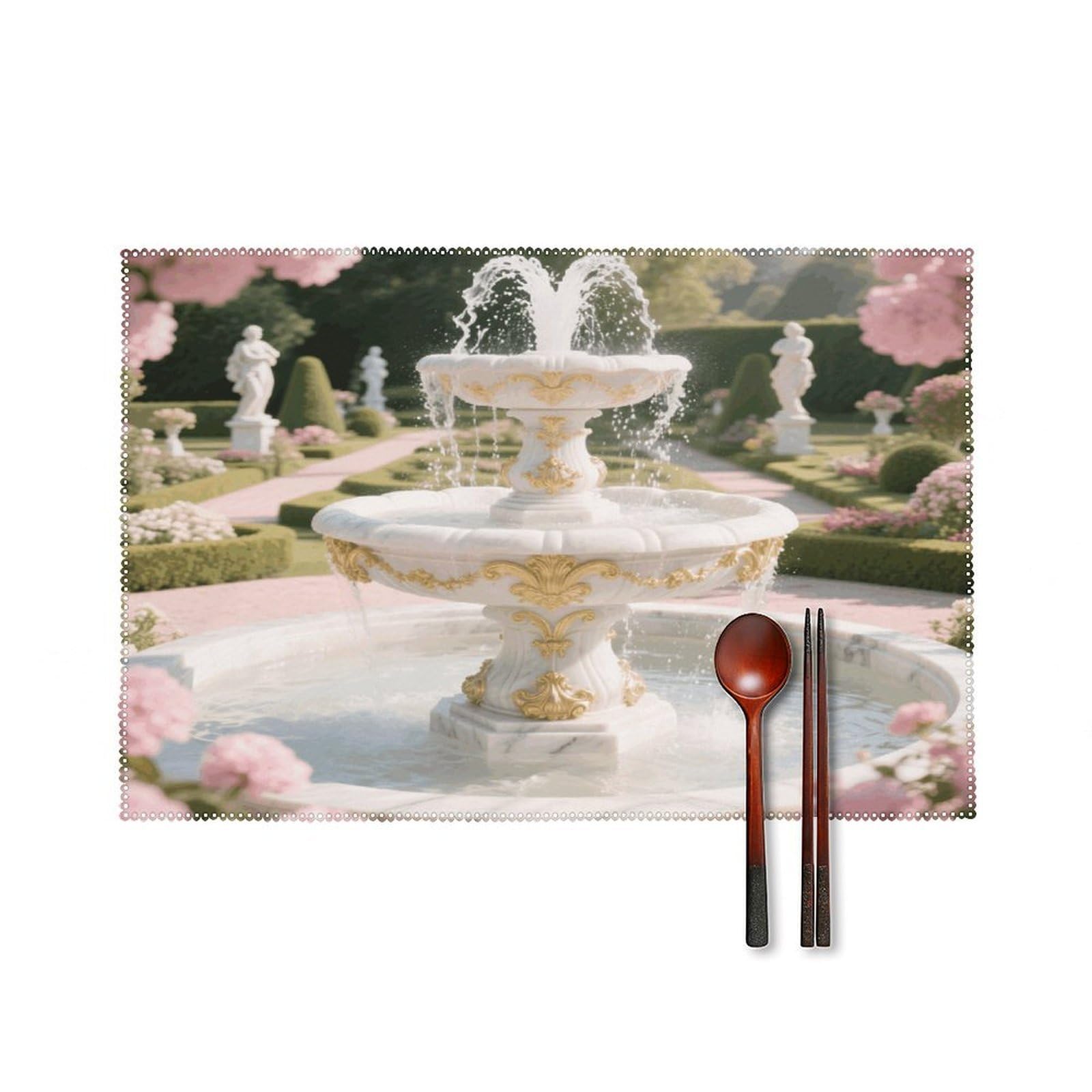 Rococo Fountain Placemats Set of 4 Heat Resistant Non-Slip Place Mats for Dining Table Washable Placemat Wipeable Dining Table Mat Canvas Place Mats Dining Table Decor