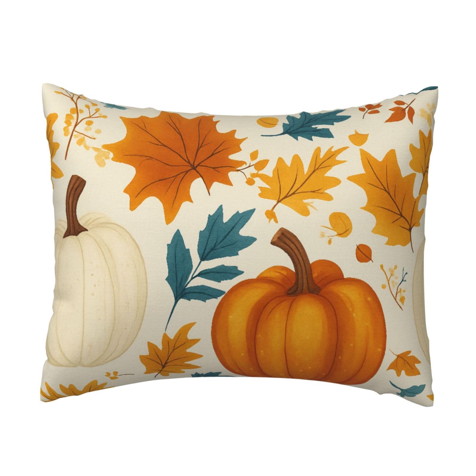 Colorful Fall Pumpkin and Maple Leaf Pillowcase Soft Plush with Zipper Decorative Pillowcovers 16x20 in