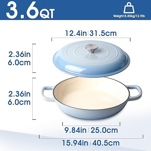 Miniatura 2 de NUTRIUPS Olla de horno holandés de hierro fundido esmaltado de 3.6 cuartos de galón con tapa, horno holandés de hierro fundido antiadherente con