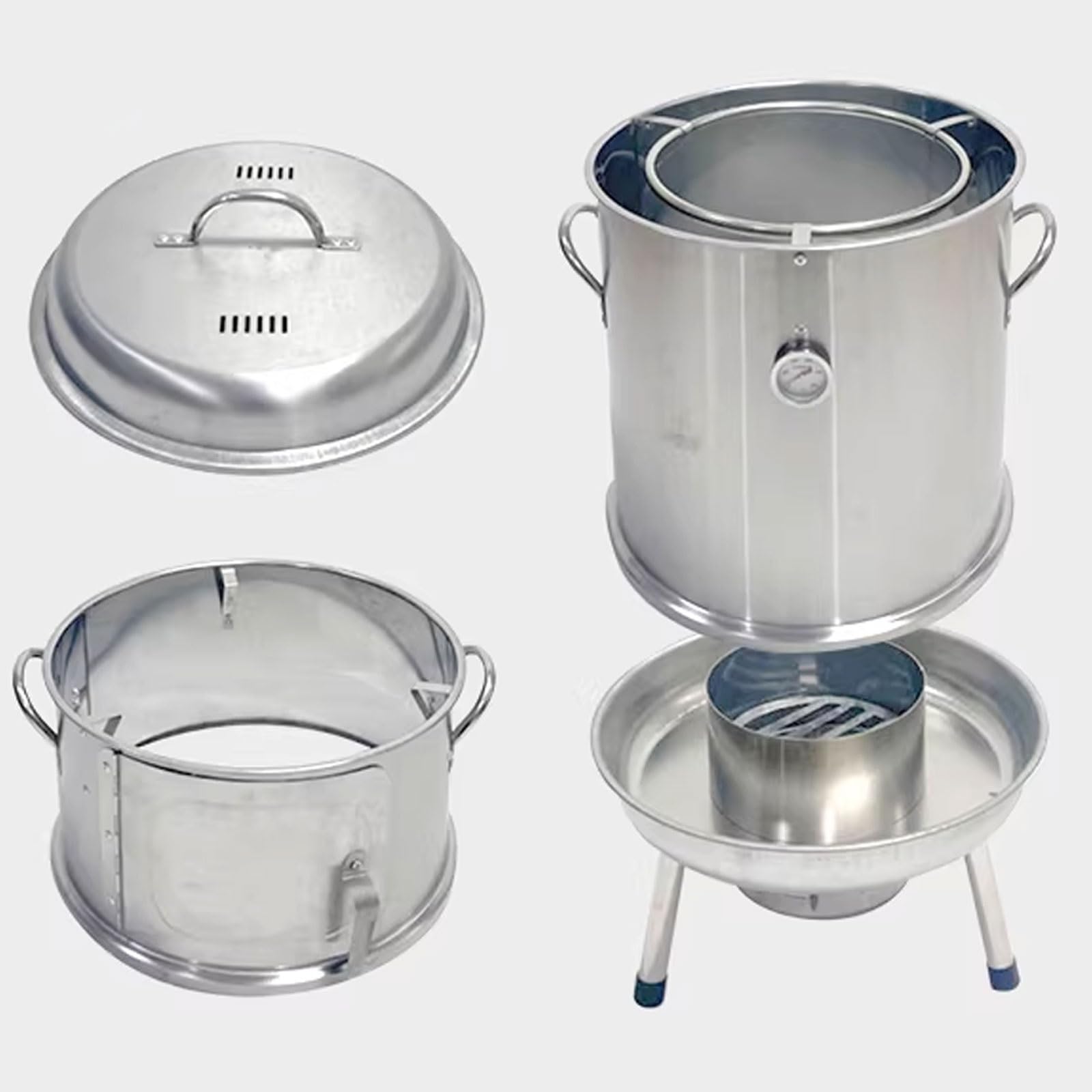 Ahumador Barbacoa Portatil Carbon Barril De Acero Inoxidable De 360° Con Termómetro Y Puerta De Observación Diseño Dividido para Camping 40 X 95 Cm Barril Asador