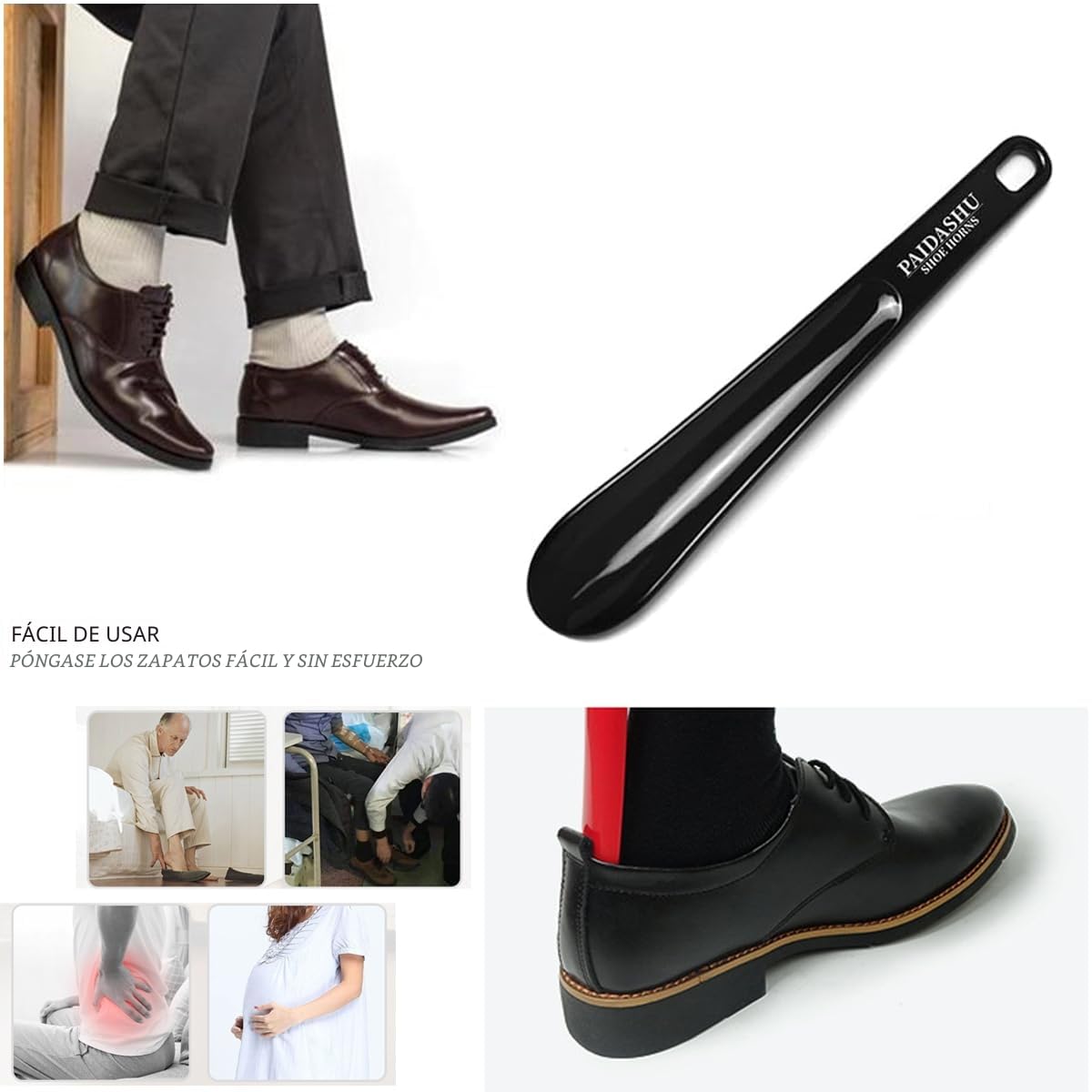 PAIDASHU Calzador de zapatos largo 26cm para Hombres Mujeres Niños