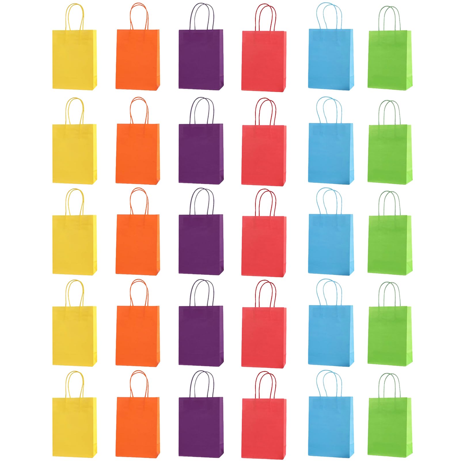 30PCS Paper Party Bags, Colors Kraft Bags With Handles 12x6x15cm Small Gift Goodie Bag for Kids Party, Celebrations, Baby Shower, Birthday, Halloween, Christmas (Colorful)