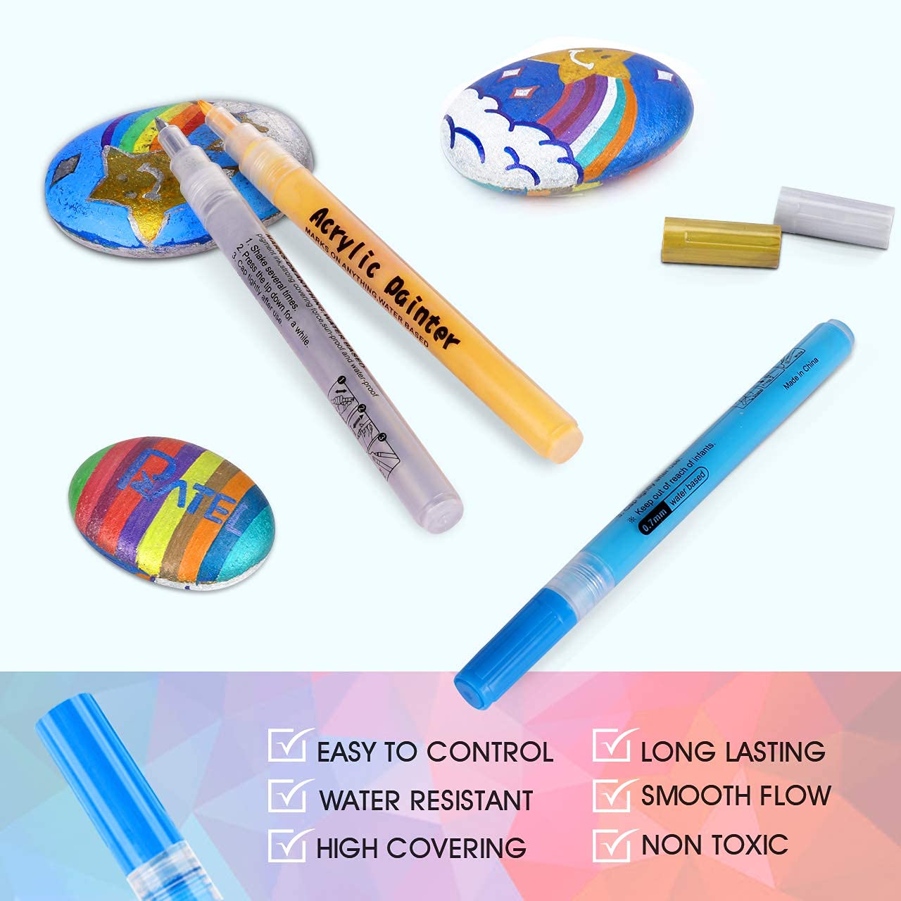 Betem 24 couleurs Stylos marqueurs de peinture acrylique à double pointe, stylos de peinture acrylique premium pour remplissage de chaussettes pour peinture sur roche, bois, toile, verre, surfaces en Betem 24 couleurs Stylos marqueurs de peinture acrylique à double pointe, stylos de peinture acrylique premium pour remplissage de chaussettes pour peinture sur roche, bois, toile, verre, surfaces en