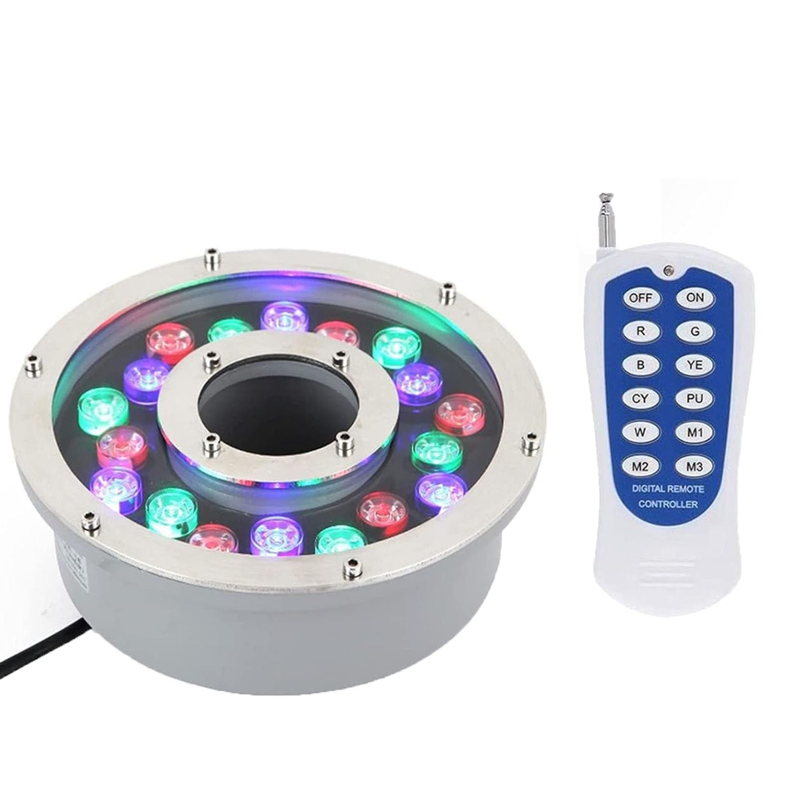 JOUFNING Submersible LED Fountain Light - LED Swimming Pool Underwater Lamp, IP68 Waterproof Ring Middle Hole Pond Lighting, 12/24V RGB Landscape Lamp, with Remote Control(6W(24V))