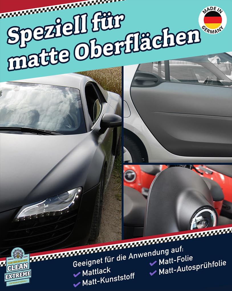 500ml Auto Mattlack Pflege + 500ml Mattlack Intensiv Reiniger + 2 Mikrofasertücher | Finish Set | Zum Reinigen Pflegen Versiegeln von Autolack matt & Matt-Folie