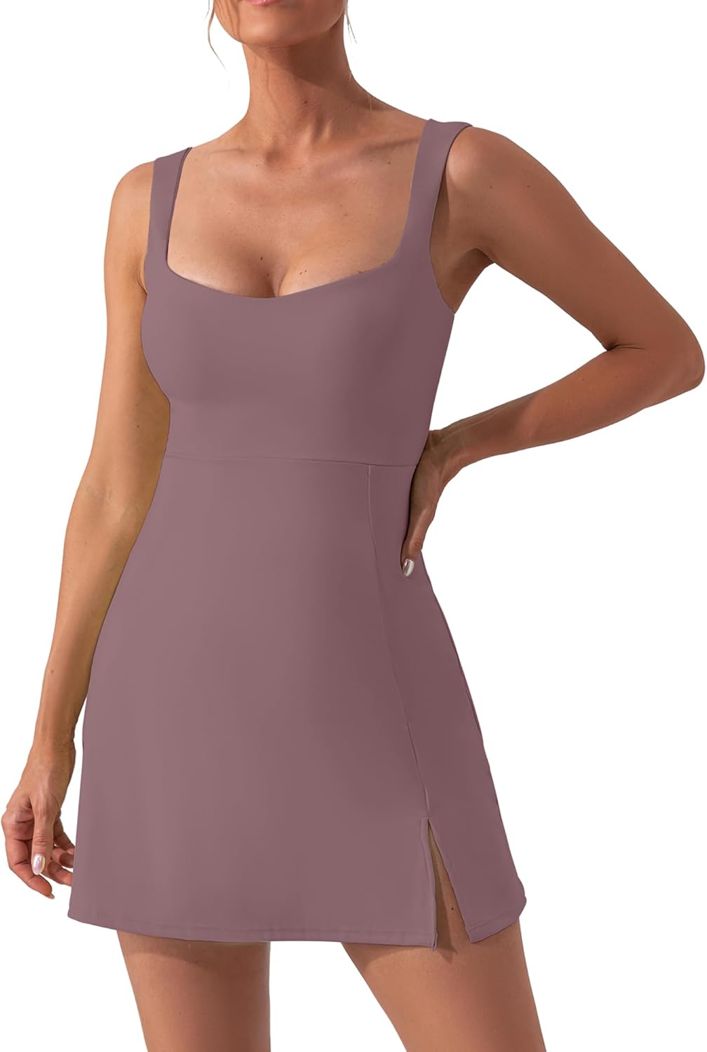 Kaximil Women's Sexy Square Neck Mini Dress Built in Shorts and Bra Slit Club Party Short Dress