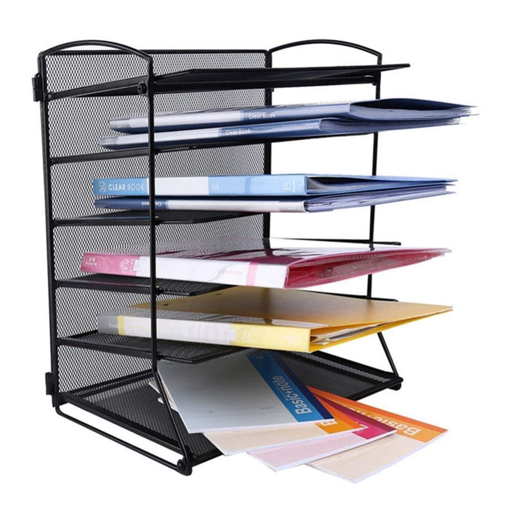 Bandejas Verticales de Malla de Alambre de Metal Negro de 6 Niveles, Soporte para Archivos de Documentos, Estante clasificador de Escritorio de Oficina