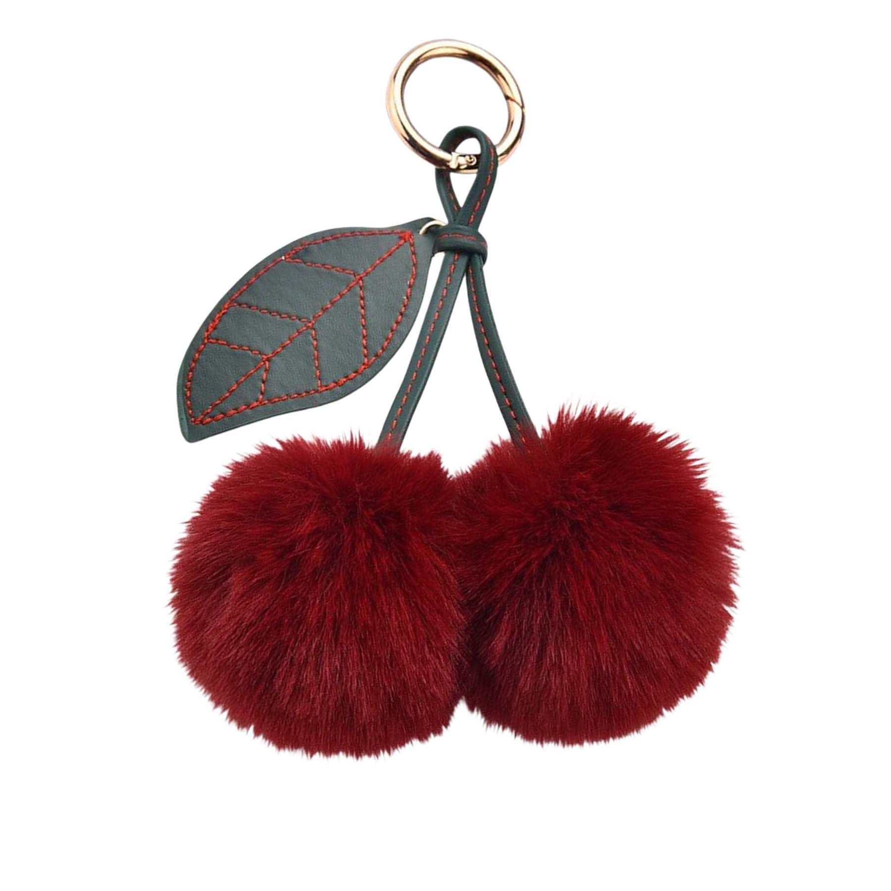 Litwlly Women's Wine Red Cherry Keychain Plush Pom Pom Bag Charm With Cherry Pendant Fluffy Handbags Backpacks Keyring Accessories For (Wine Red)