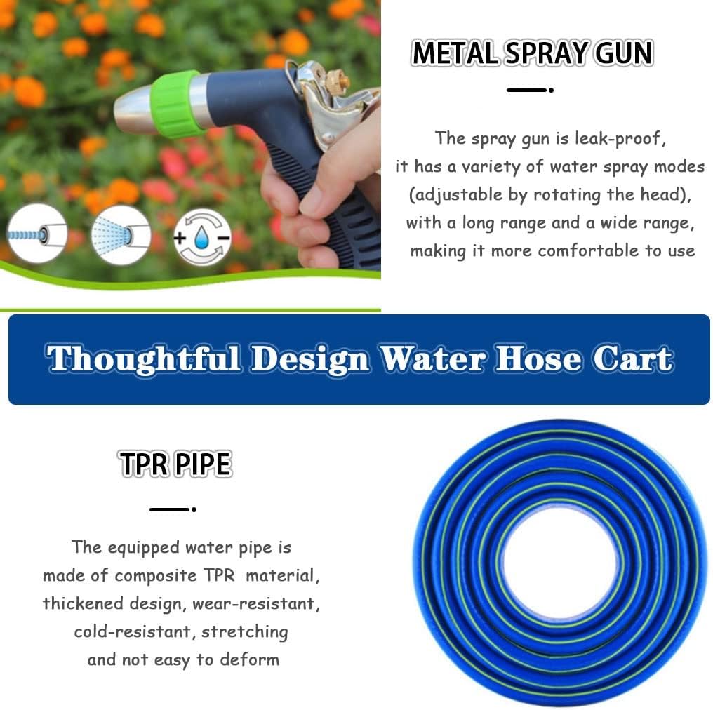 Hose Reel Cart Water Hose Cart with Wheels Heavy Duty Outdoor Hose Cart, Garden Hose Reel with Rollers, Hand-Push Water Pipe Storage Holder, Lawn Tools (Color : Black-DN15, Size : Hose Cart+50m Pipe