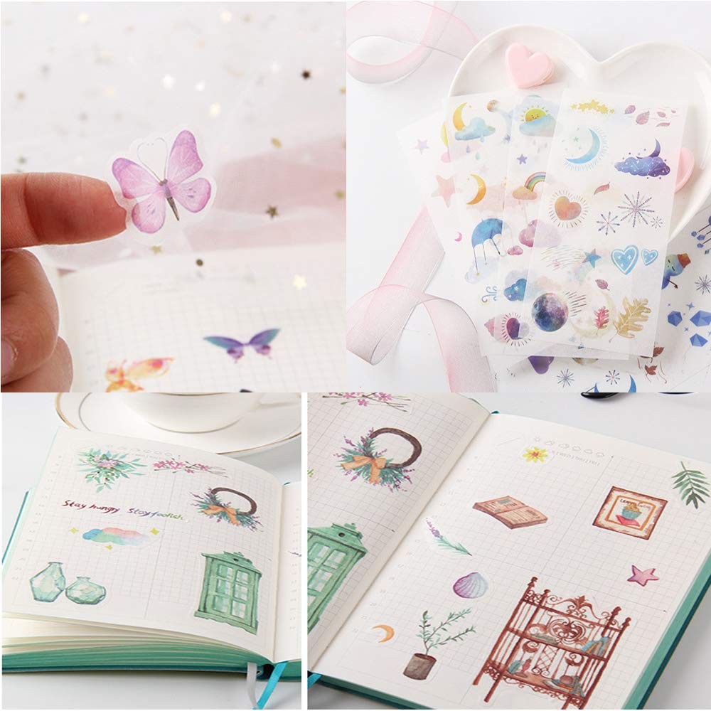 6 Feuilles Autocollants Stickers Motif Sirène Plantes Fleurs Papillon