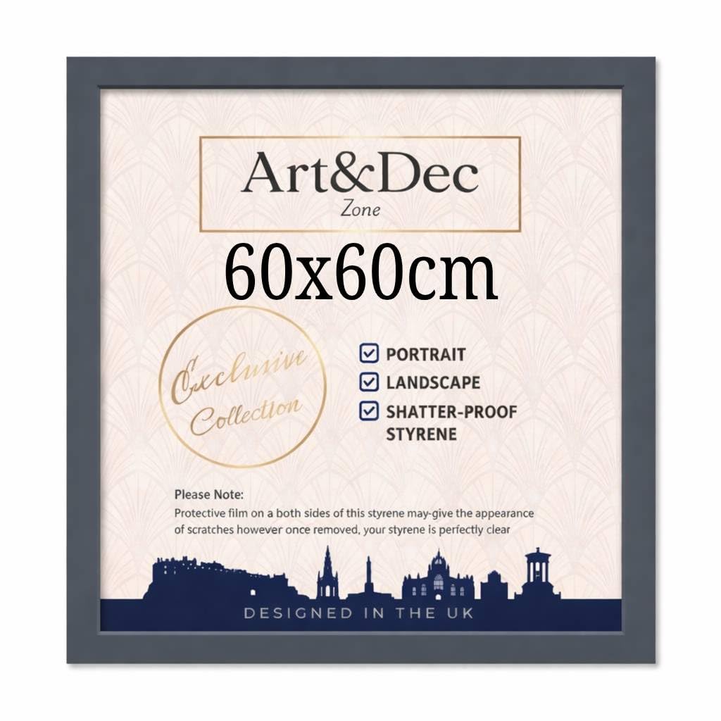 Art & Dec Zone® Modern Grey Picture Frame 60x60 cm Square – MDF Wood Finish, High-Clarity Shatter-Proof Acrylic Cover for Posters and Artwork