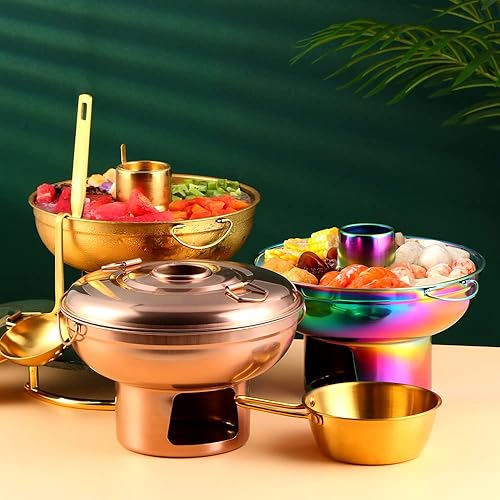 Miniatura 8 de Olla de acero inoxidable dorada duradera para fondue de postre, olla multiusos para frutas, perfecta para reuniones familiares, fiestas de