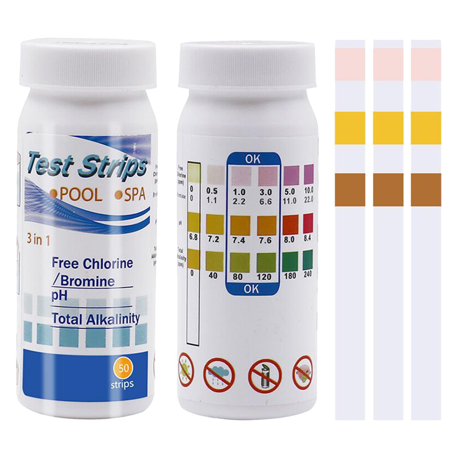 3-in-1 Hot Tub Test Strips (100 Pcs) - Clearwater Test Strips, PH Test Strips Set for Swimming Pool Spa Hot Tub, Quick Detect pH Value, Total Chlorine and Total Alkalinity