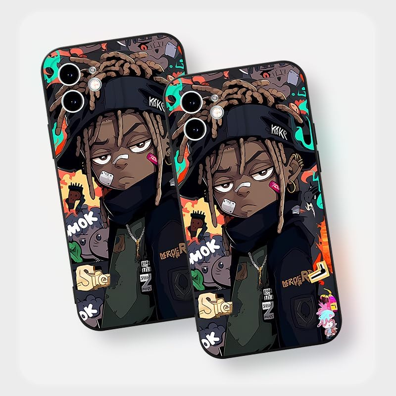ROSE RAIN Soft Phone Case Compatible with iPhone 15 Shockproof Protective Phone Cover for Men Boys Anime Cute Fashion Aesthetic Punk Style XYB2048 Black image 3