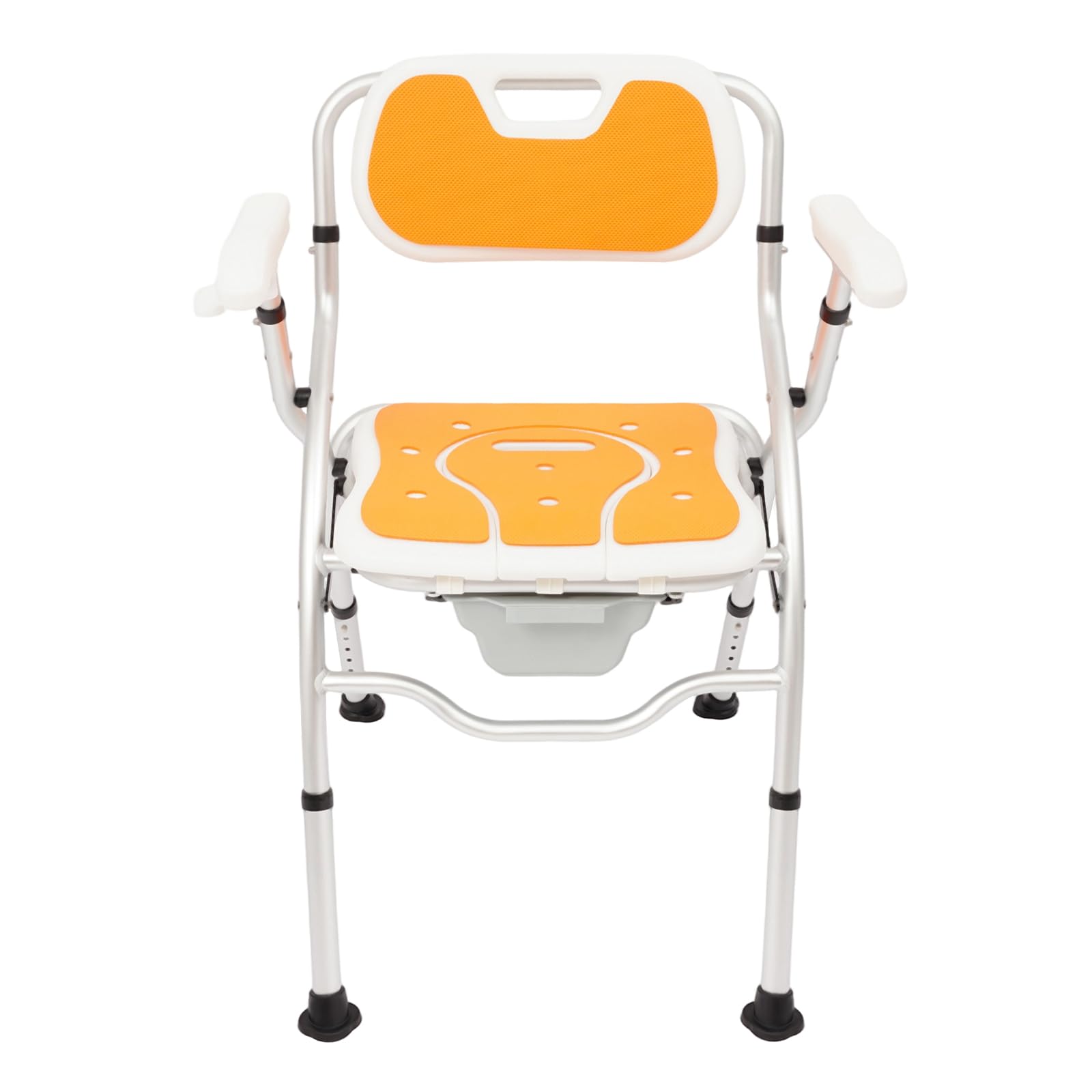 Silla de ducha plegable para personas mayores, asiento de ducha regulable en altura, capacidad de carga de 150 kg, silla de baño con reposabrazos y respaldo, color naranja