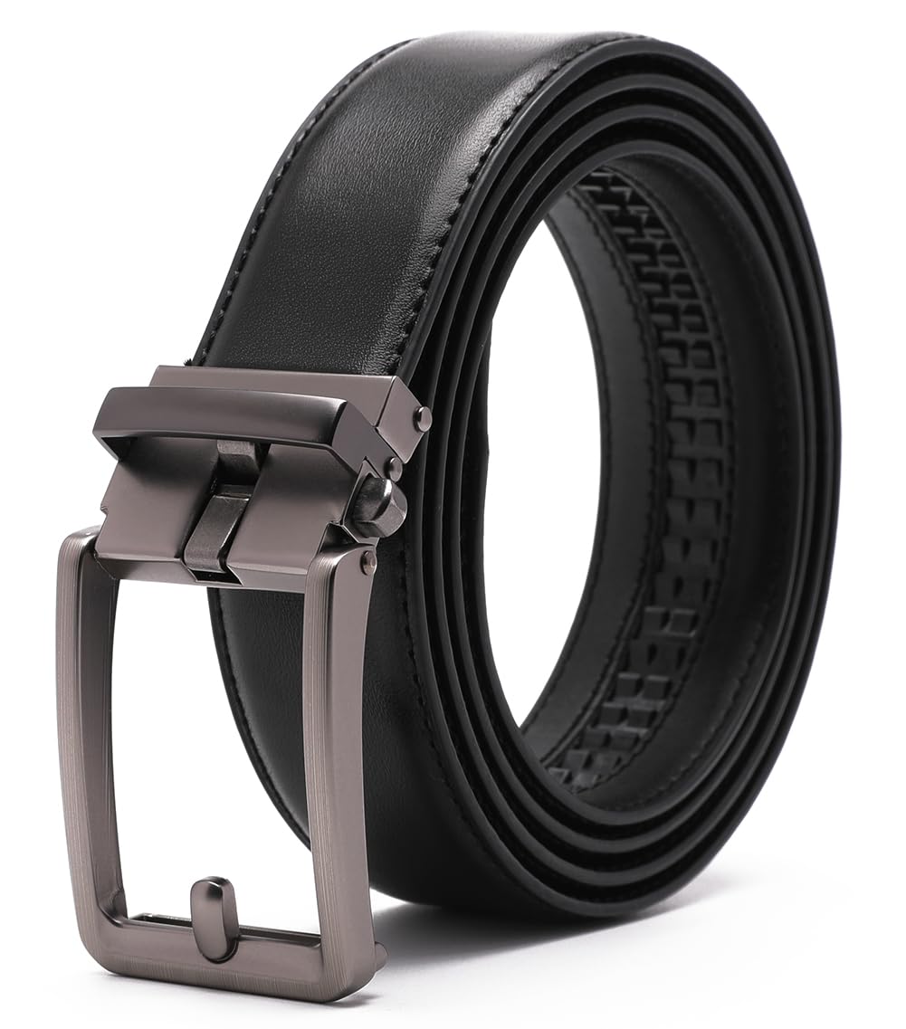 Fabio Valenti Men's 2096 Black Belt,Ratchet Belt Dress With 1 3/8" Genuine Leather With Easier Adjustable Buckle, Trim To Fit (, Adjustable 46”)