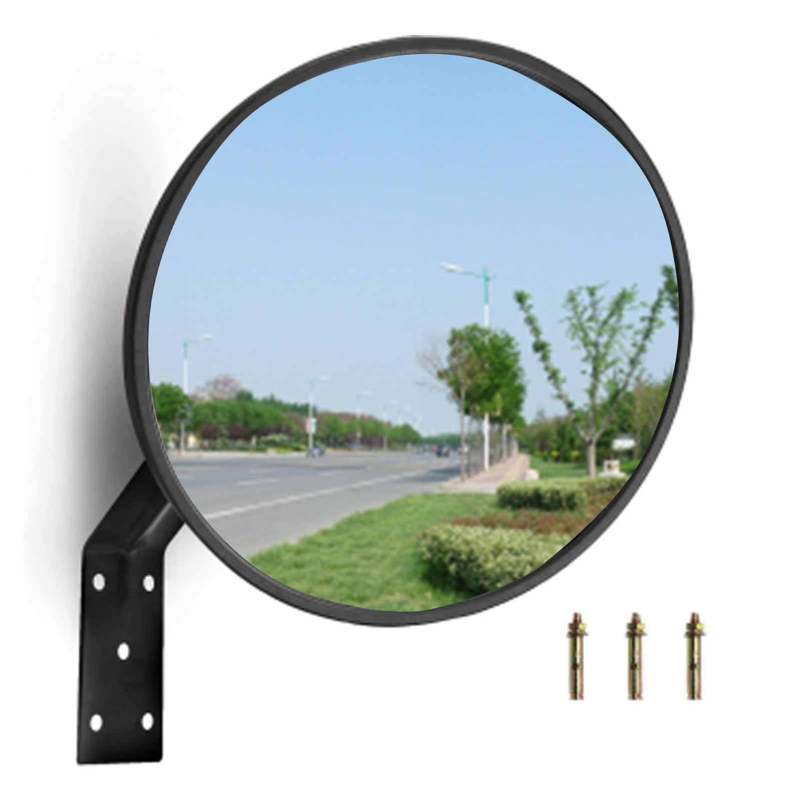 Tylulikaty 8 Inch Convex Mirror Outdoor With Adjustable Wall Fixing Bracket, Driveway Blindspot Traffic Mirror for Garage Park Wide Angle View Curved