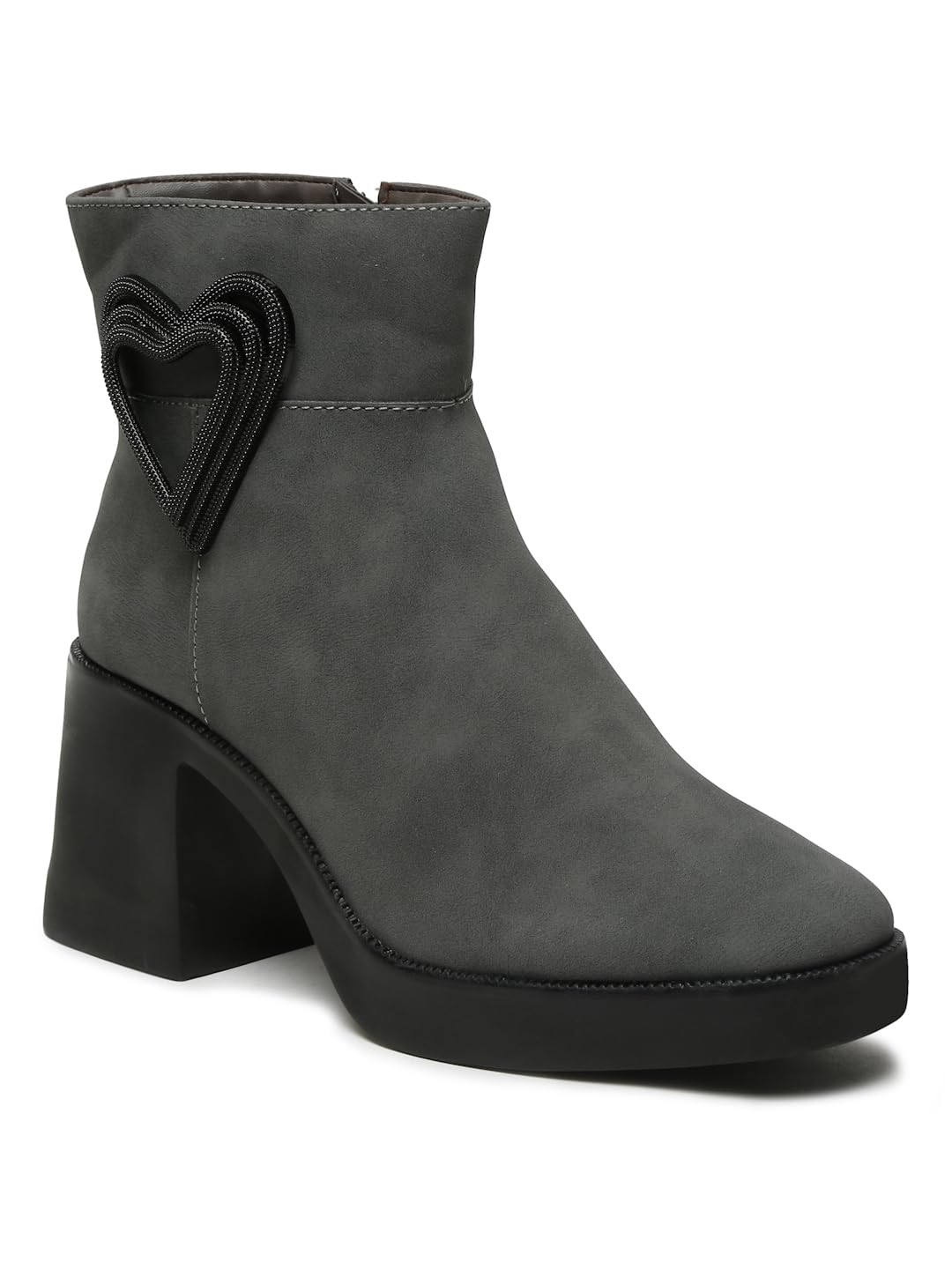 Bruno Manetti Womens Black Slipon Side Zipper with Triangle Light Weight TPR Sole Ankle Length Comfort Mid Top Heel Boots (B0CQMC5K4T) Amazon Price History, Amazon Price Tracker