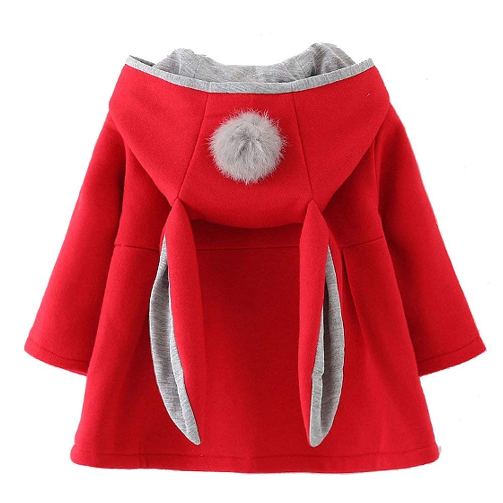 Baby Girl's Toddler Kids Fall Winter Coat Jacket Outerwear Ears Hood Hoodie (Red, 12-18 Months)