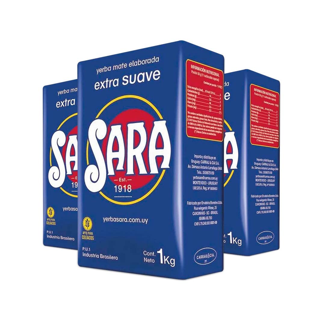 Qumir - Pack de Yerba Mate Sara Azul 1Kg - 3 Unidades - Total 3 Kg de Yerba Mate - Típico Sabor y Molienda Estilo Uruguayo