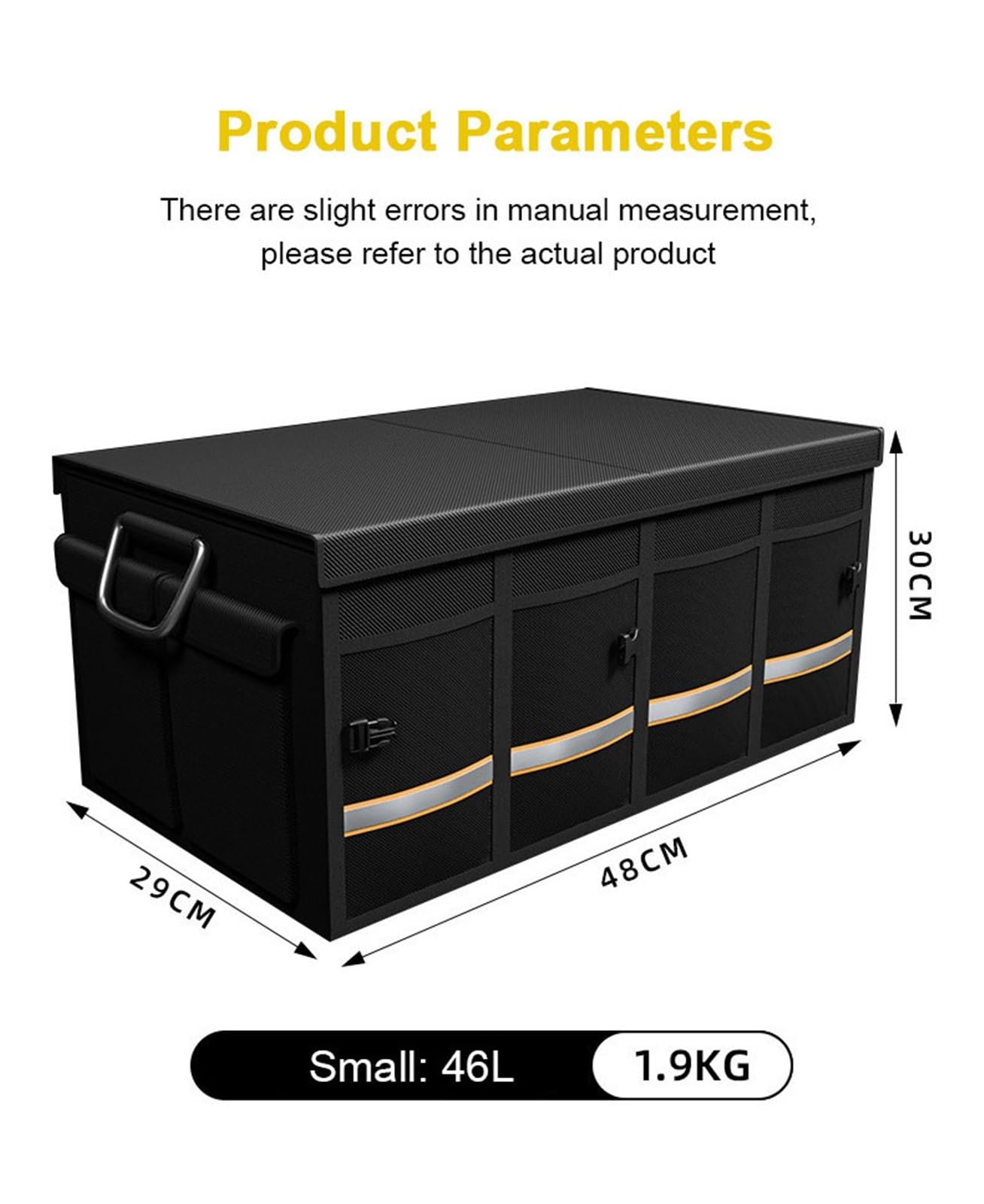 Organizzatore for bagagliaio di un'auto da 46/66 litri, pieghevole, resistente, riflettente, robusto, piastra ispessita, scatola immagazzinaggio(46L)
