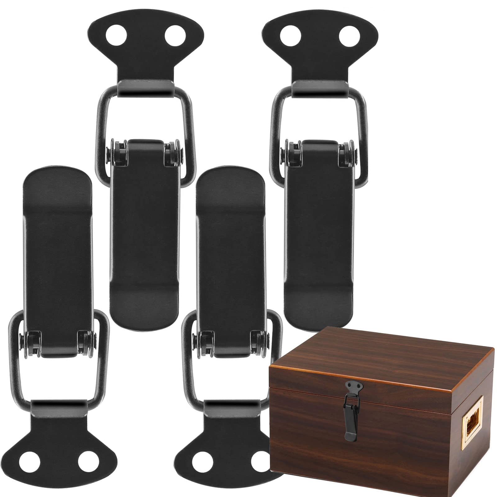 Toggle Latch, Stainless Steel Spring Loaded Toggle Latch, Black Catch Hasp Clamp Clip Lock for Cabinet, Wooden Case, Box, Chest (4 Pack)