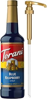 Torani Blue Raspberry Syrup 25.4oz with Pump - Pure Cane Sugar Flavoring for Iced Tea, Lemonade, Sodas & Shakes