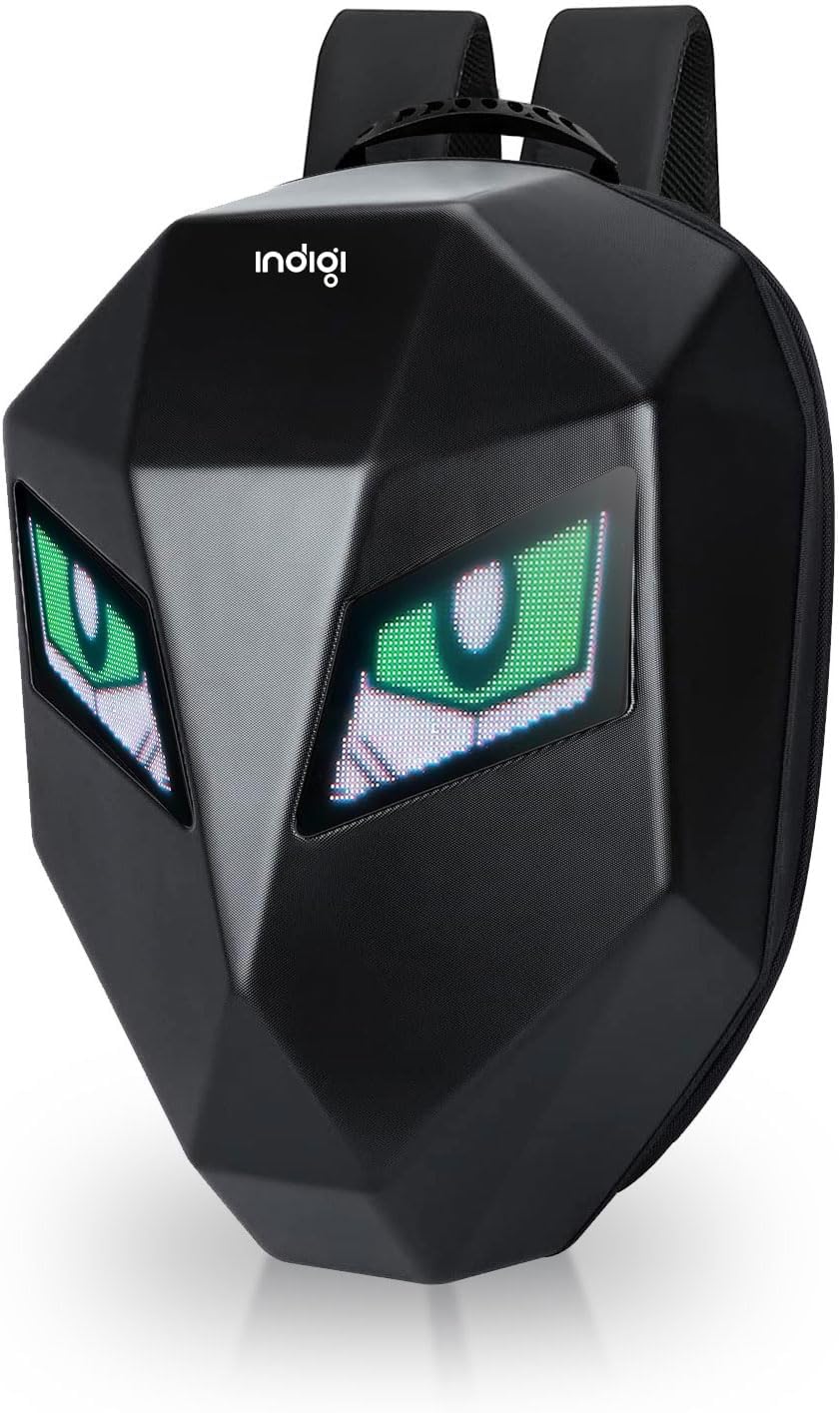 Motorcycle Backpack Hardshell with LED Two Eyes APP Programmable Expandable Helmet Bag Shoulder Bag for Riding Hiking Travel Daily Use (black, Big)