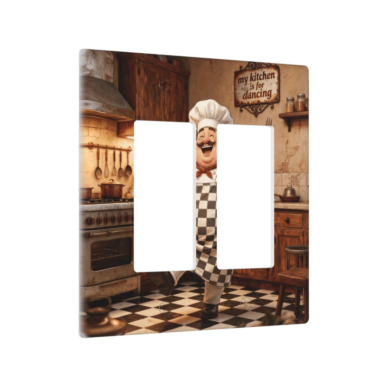 Yamxbfa Outlet Covers Retro Cartoon Fat Chef Cook Double Rocker Decora Light Switch Cover Plate Decorative 2 Gang Gfci Wall Plate Electrical Switch Plate Cover Faceplate for Kitchen Home Decor
